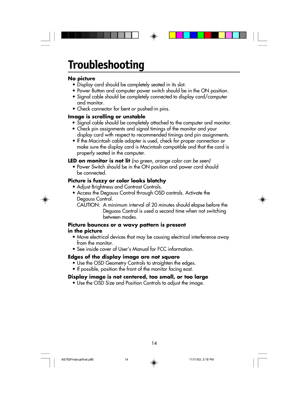 NEC 750F manual Troubleshooting 