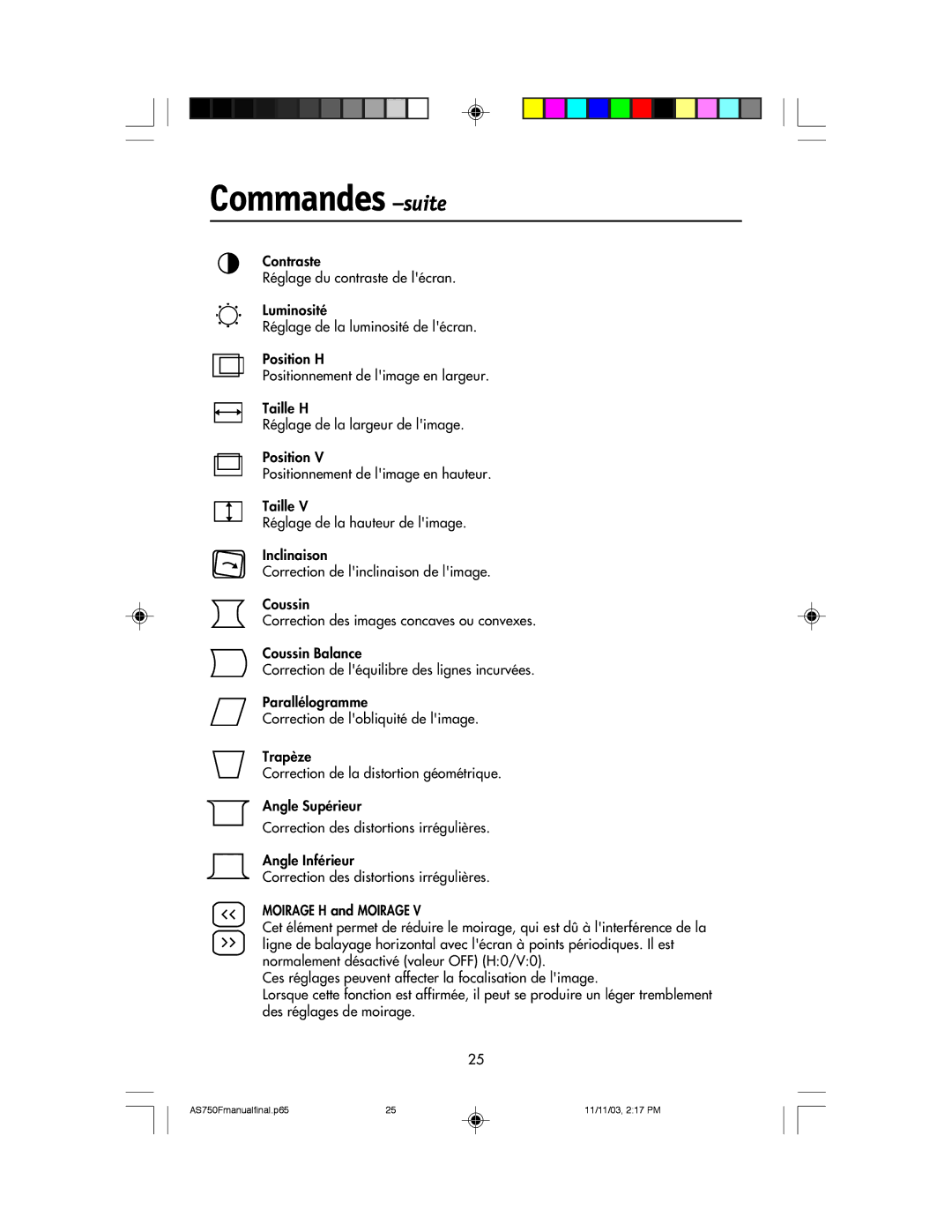 NEC 750F manual Commandes -suite 