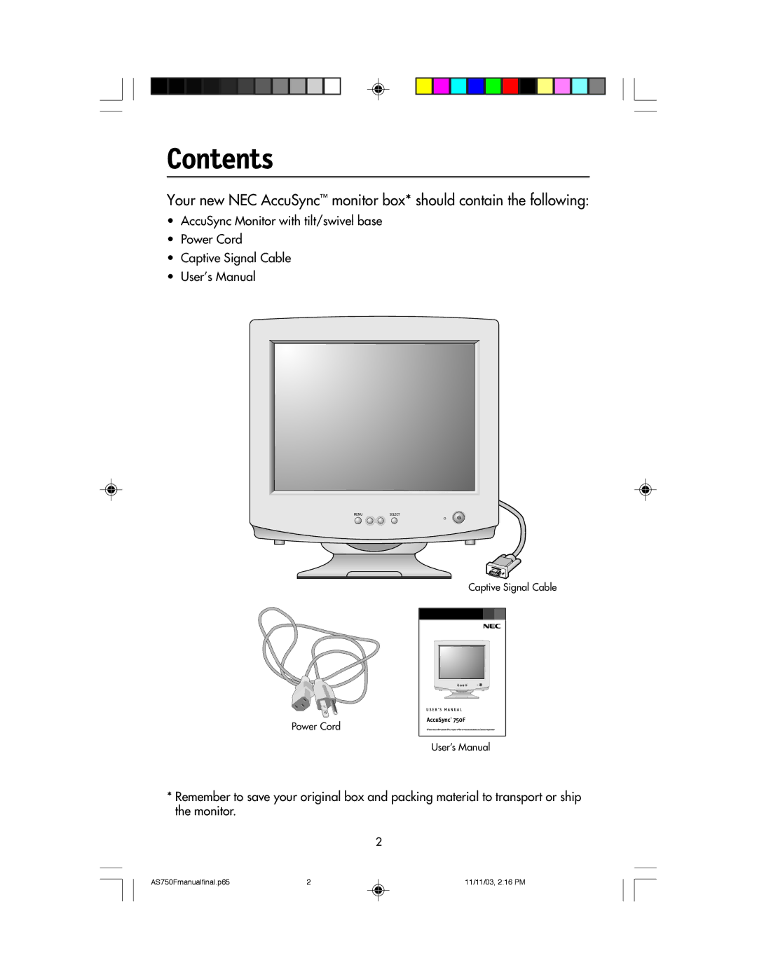 NEC 750F manual Contents 