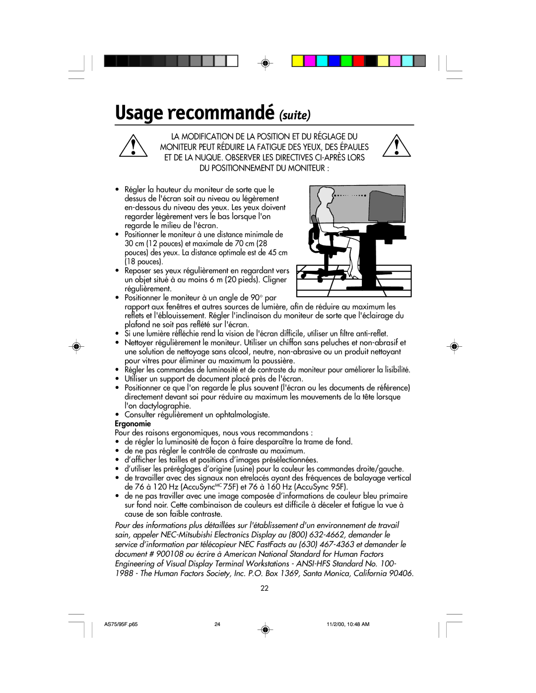 NEC 75F, 95F user manual Usage recommandé suite 