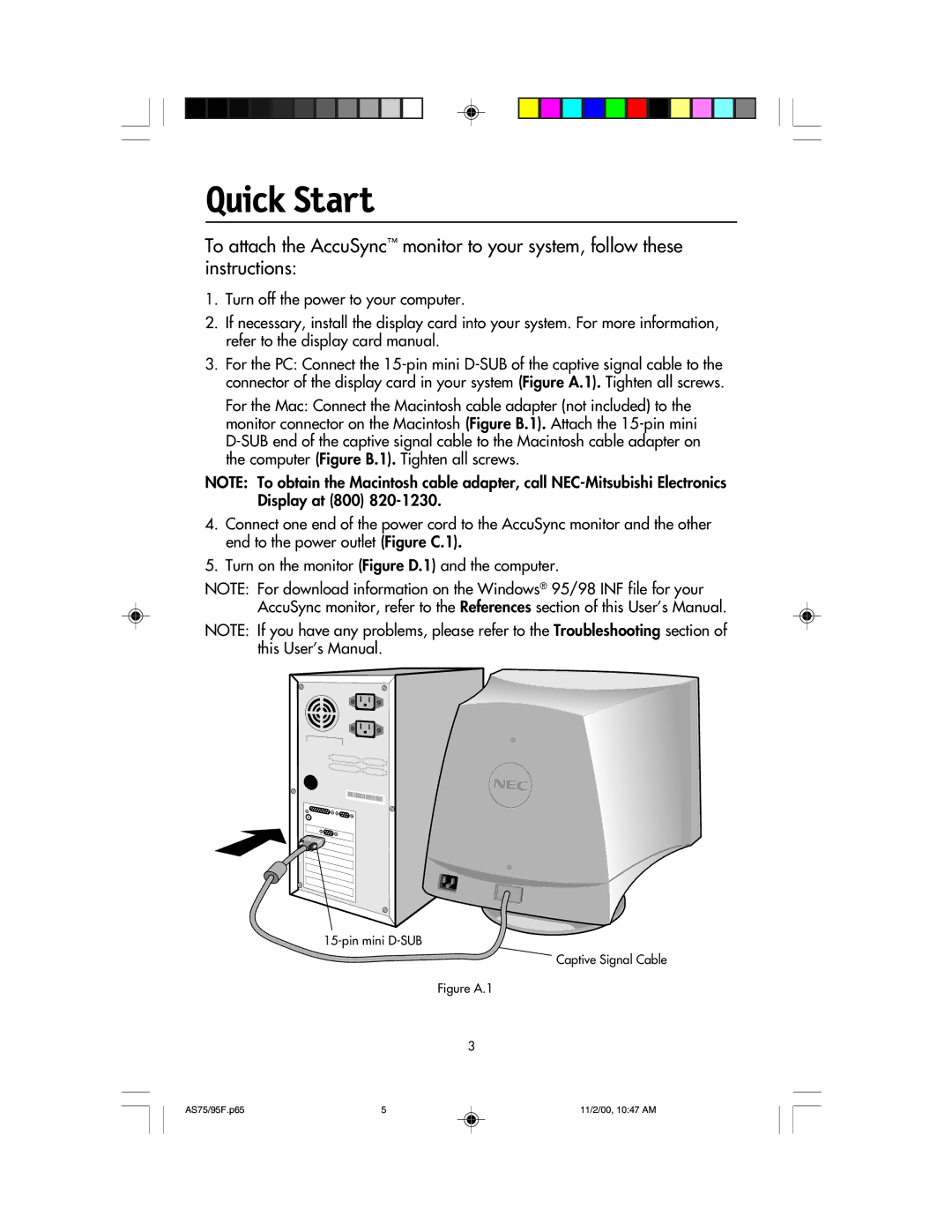 NEC 75F, 95F user manual Quick Start, Figure A.1 