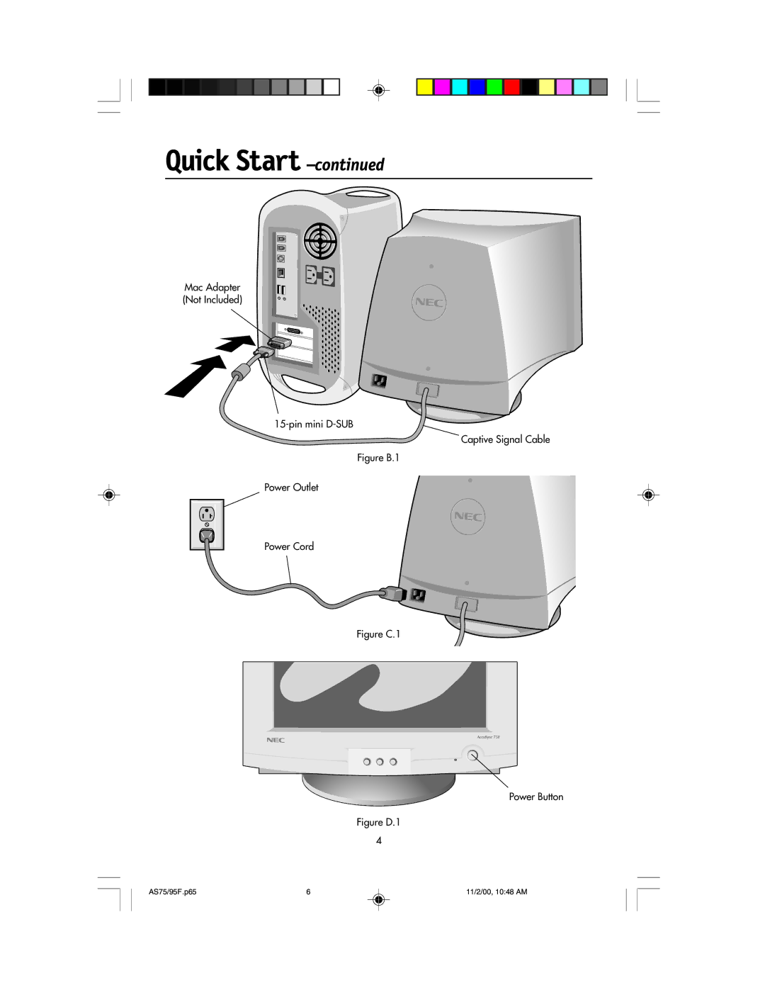 NEC 75F, 95F user manual Figure B.1 Power Outlet Power Cord 