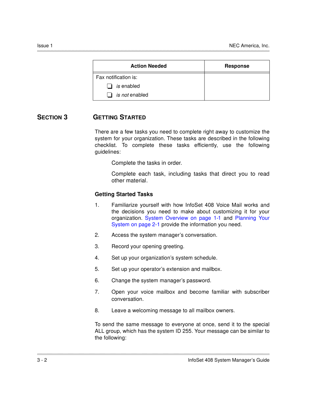 NEC 760417 manual Section Getting Started, Getting Started Tasks 