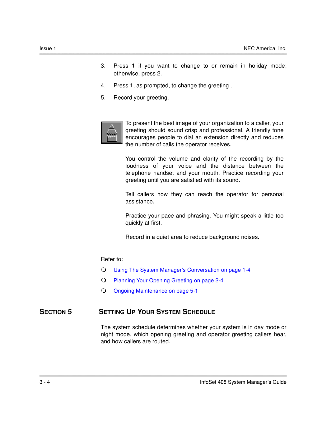 NEC 760417 manual Setting UP Your System Schedule 