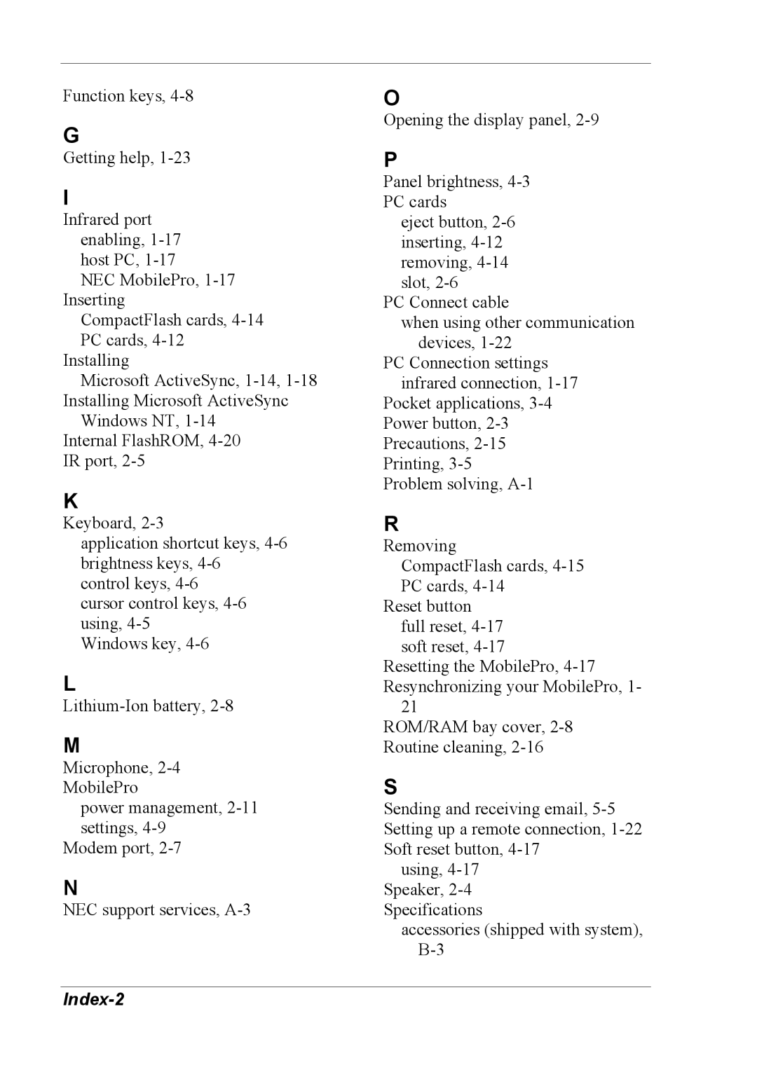 NEC 790 manual Index-2 