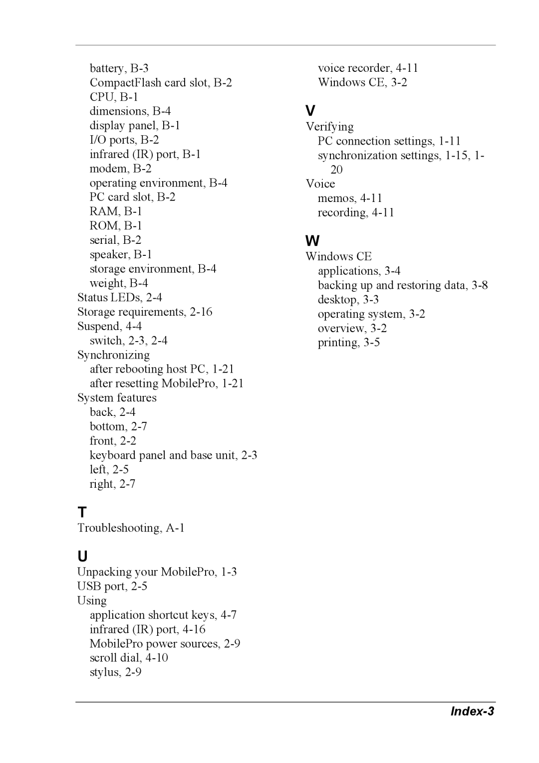 NEC 790 manual Index-3 