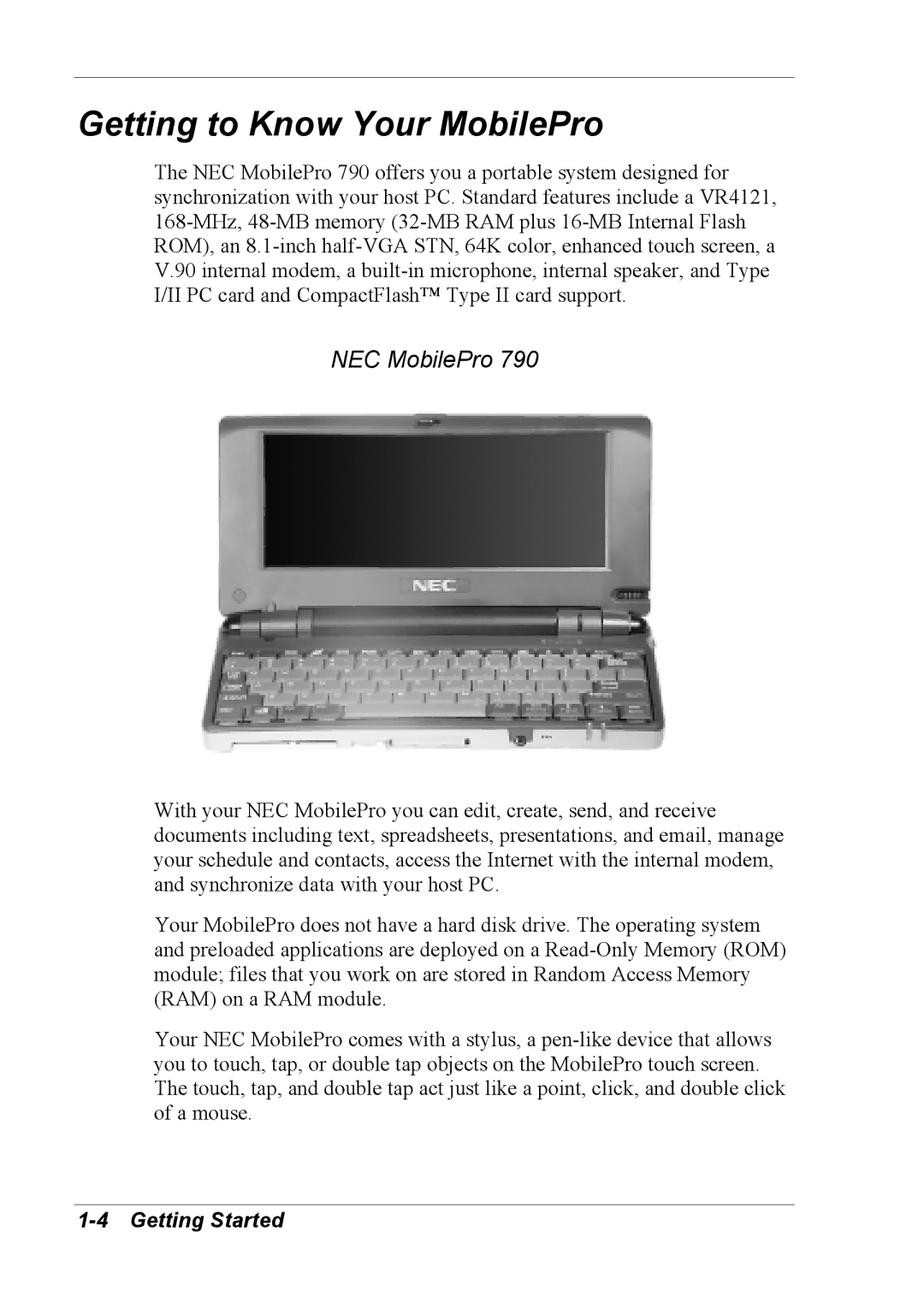 NEC 790 manual Getting to Know Your MobilePro, NEC MobilePro 