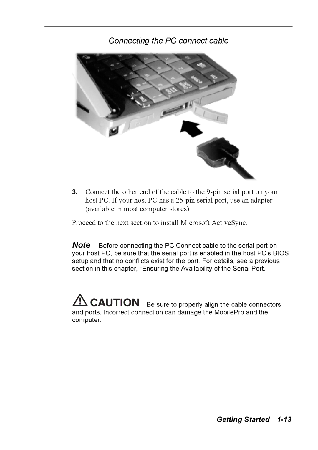 NEC 790 manual Connecting the PC connect cable 