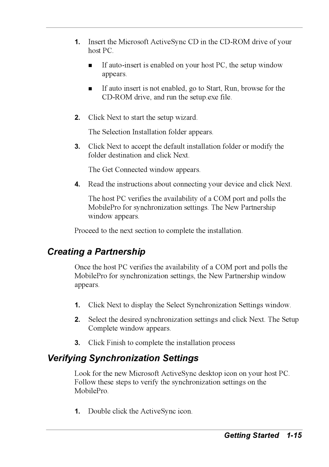 NEC 790 manual Creating a Partnership, Verifying Synchronization Settings 