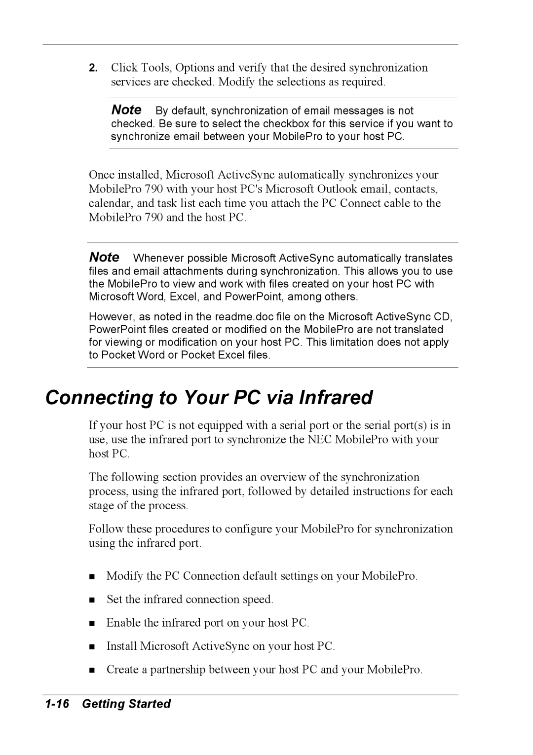 NEC 790 manual Connecting to Your PC via Infrared 