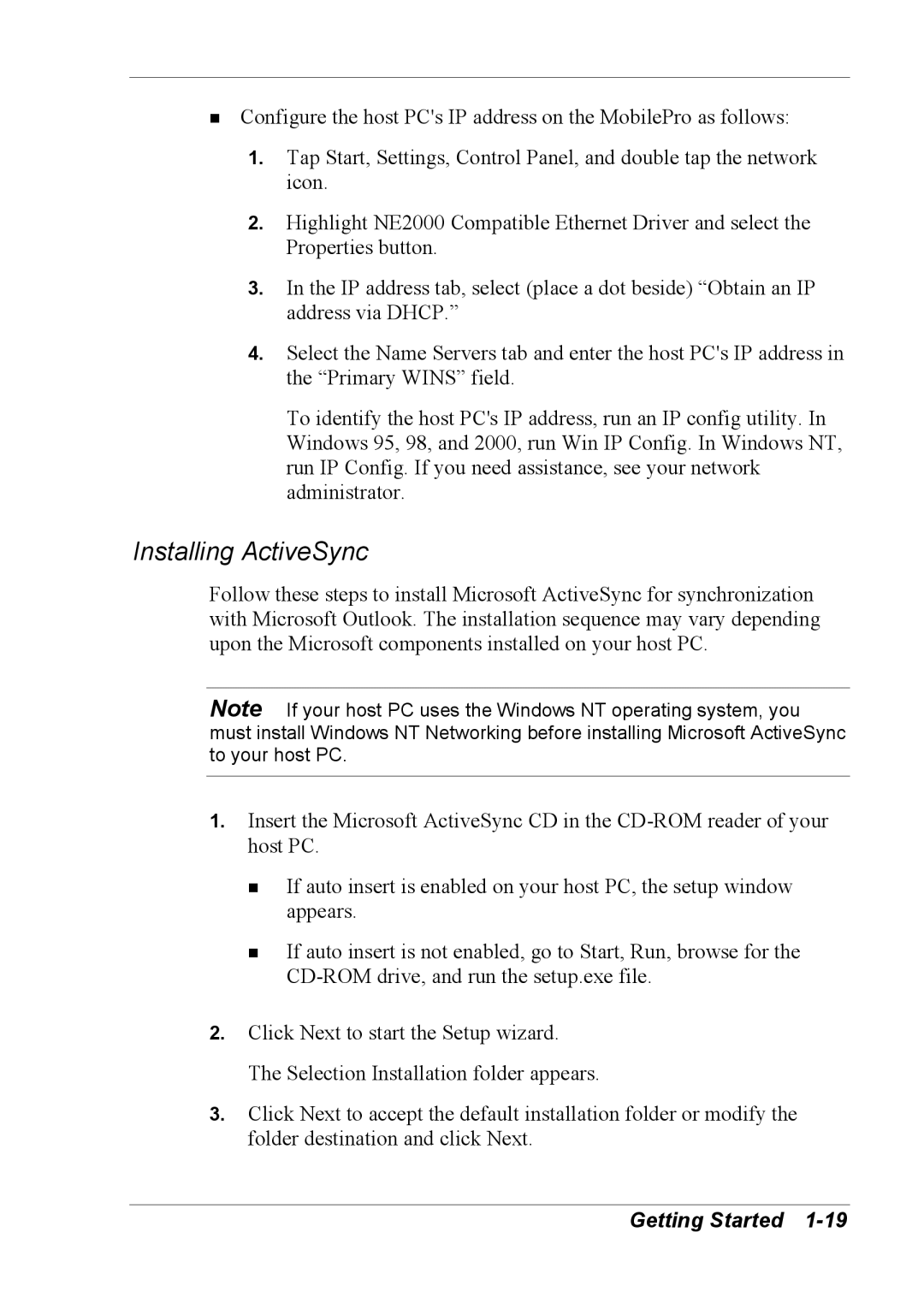 NEC 790 manual Installing ActiveSync 