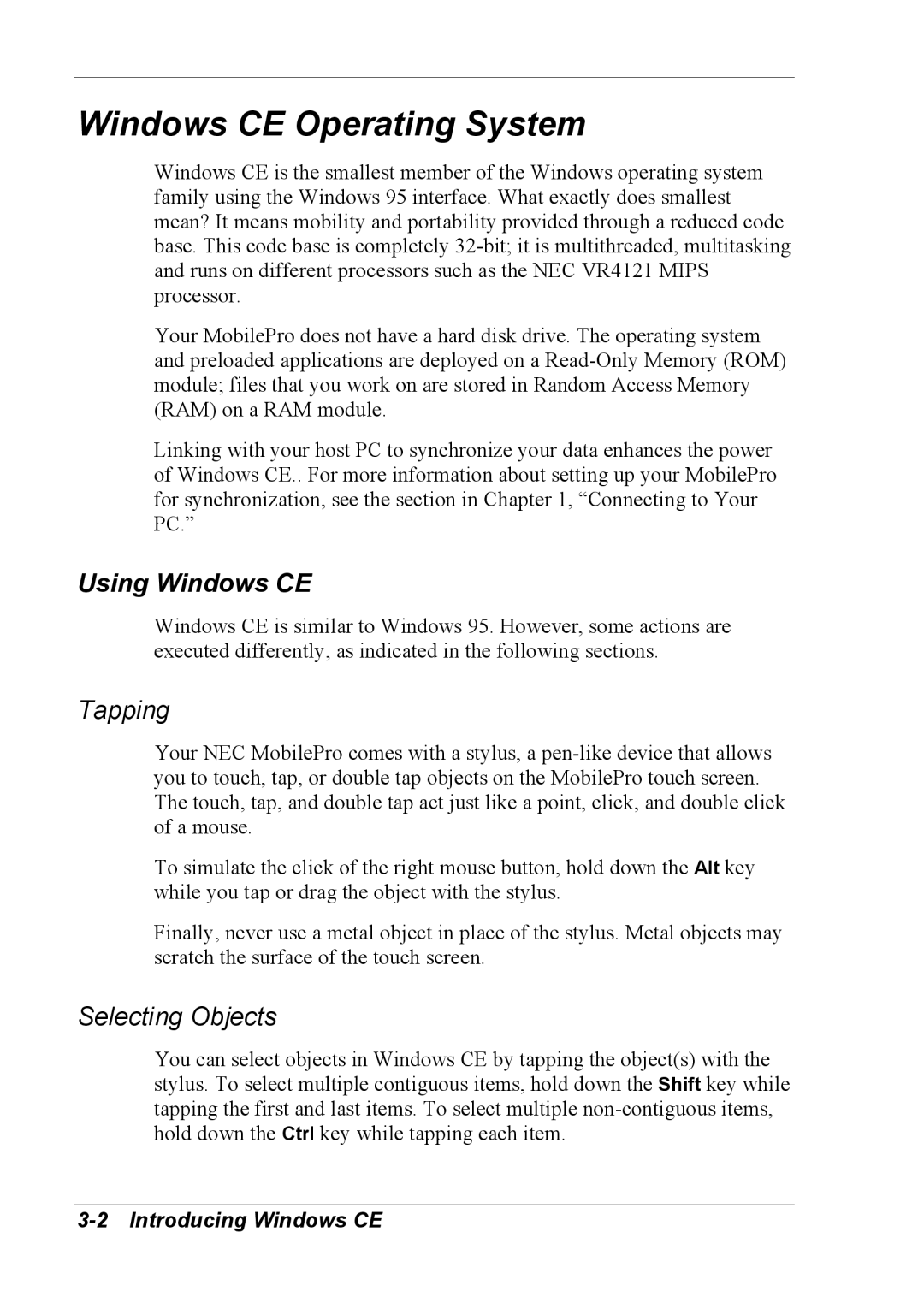 NEC 790 manual Windows CE Operating System, Using Windows CE, Introducing Windows CE 