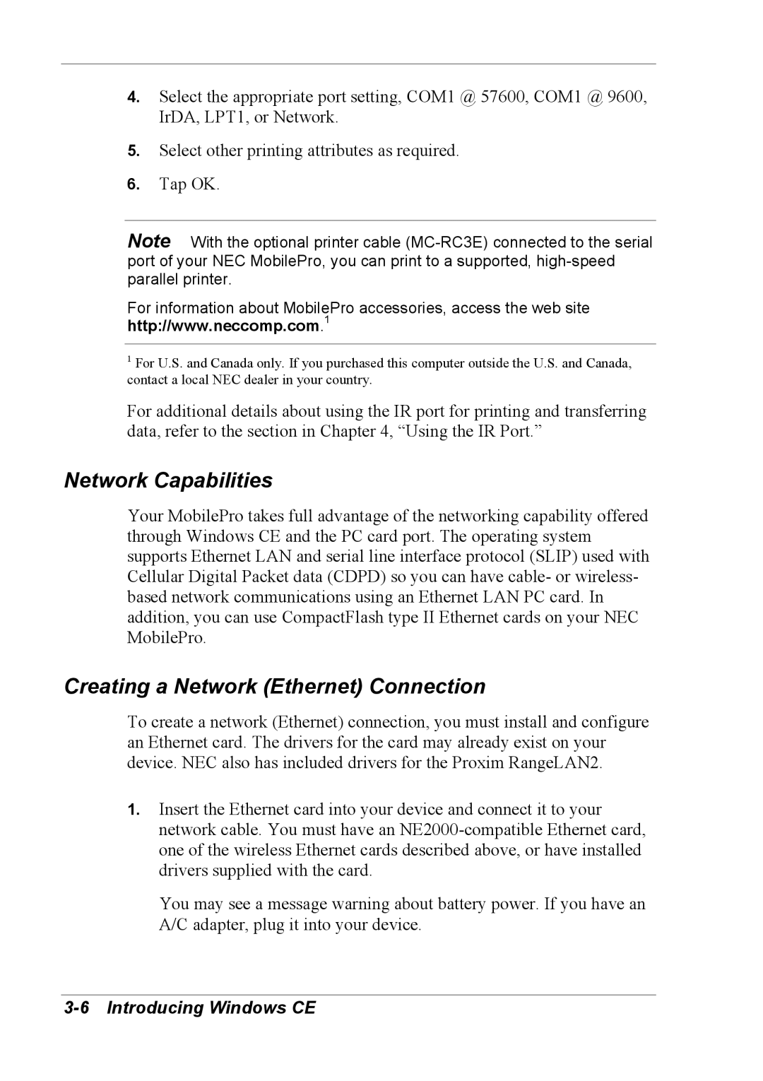 NEC 790 manual Network Capabilities, Creating a Network Ethernet Connection 