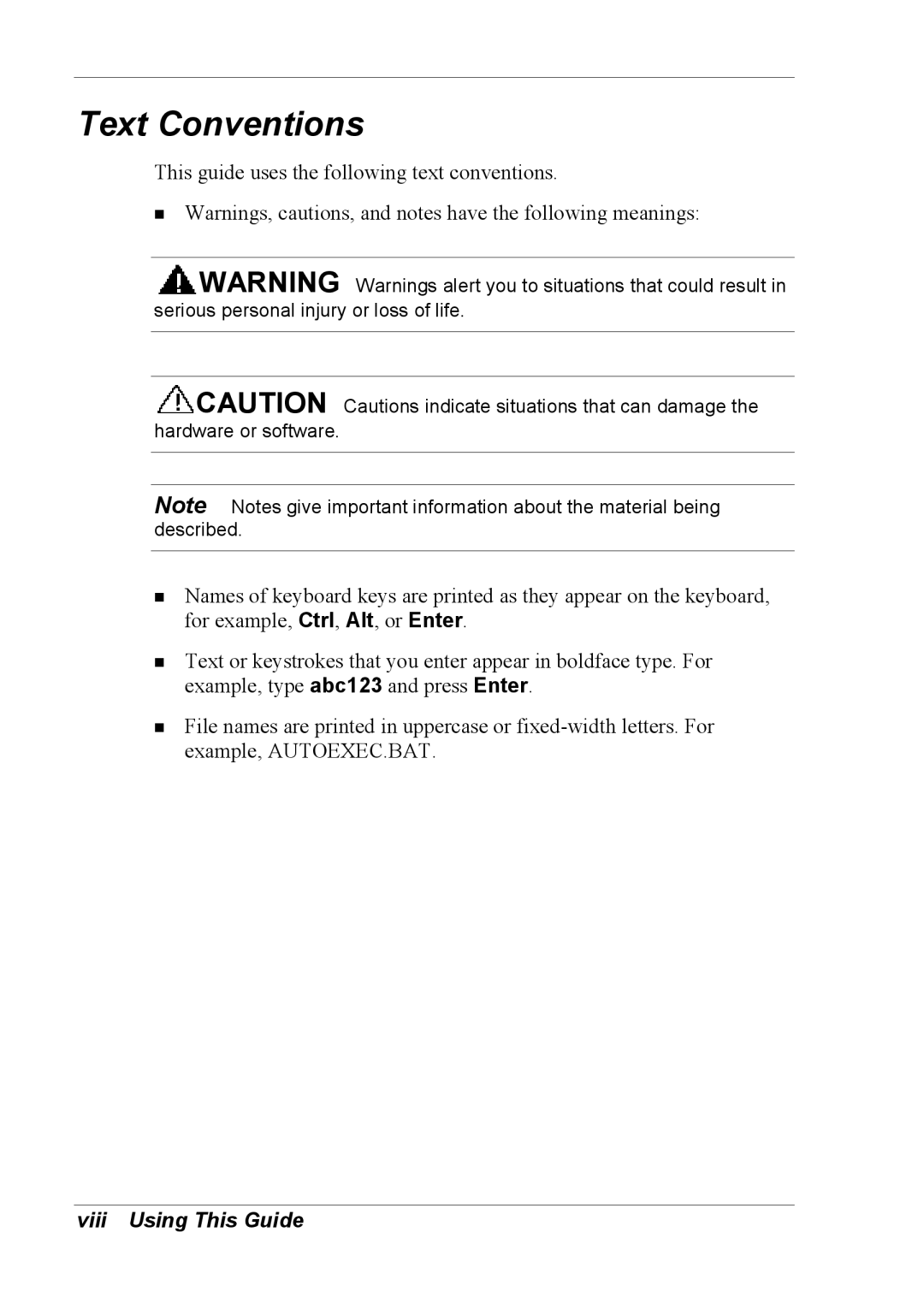 NEC 790 manual Text Conventions, Viii Using This Guide 