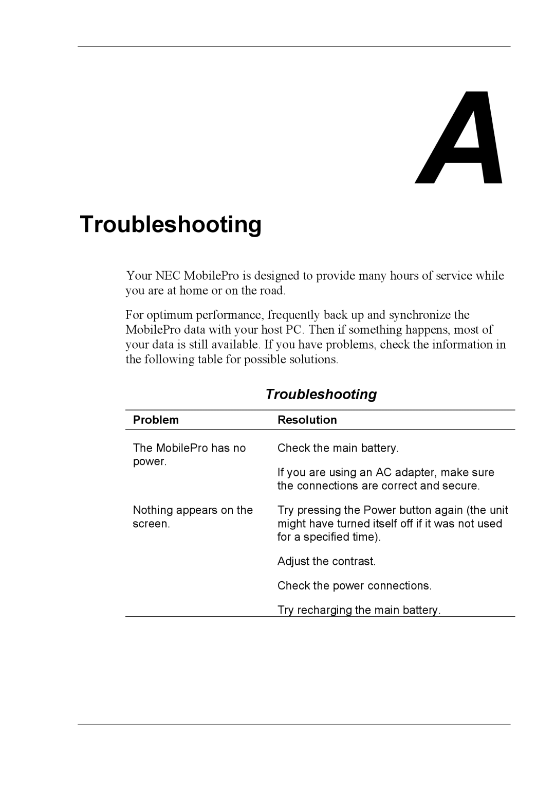 NEC 790 manual Troubleshooting 