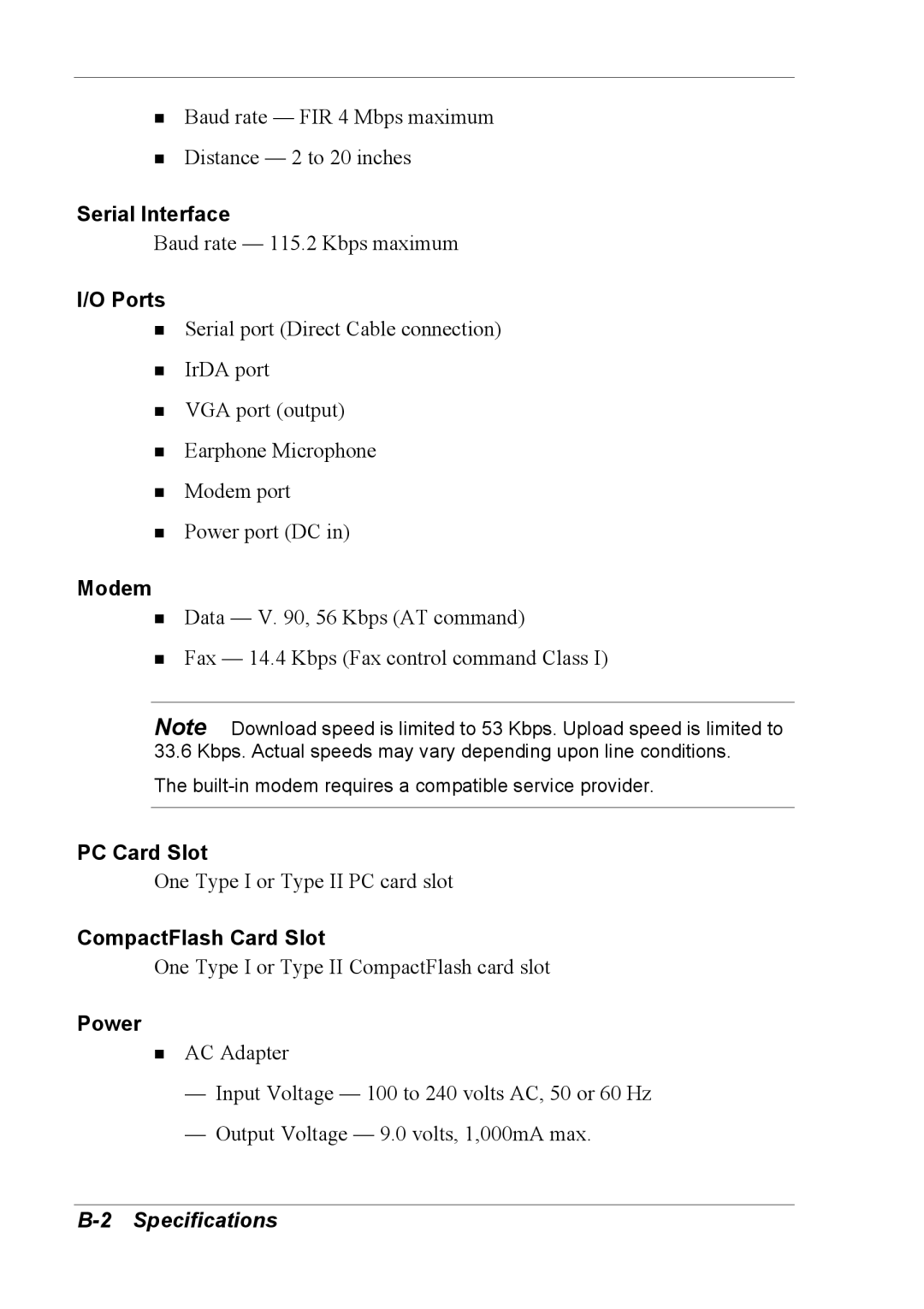 NEC 790 manual Ports, Specifications 