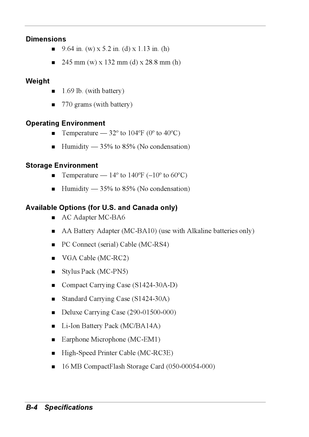 NEC 790 manual Dimensions 