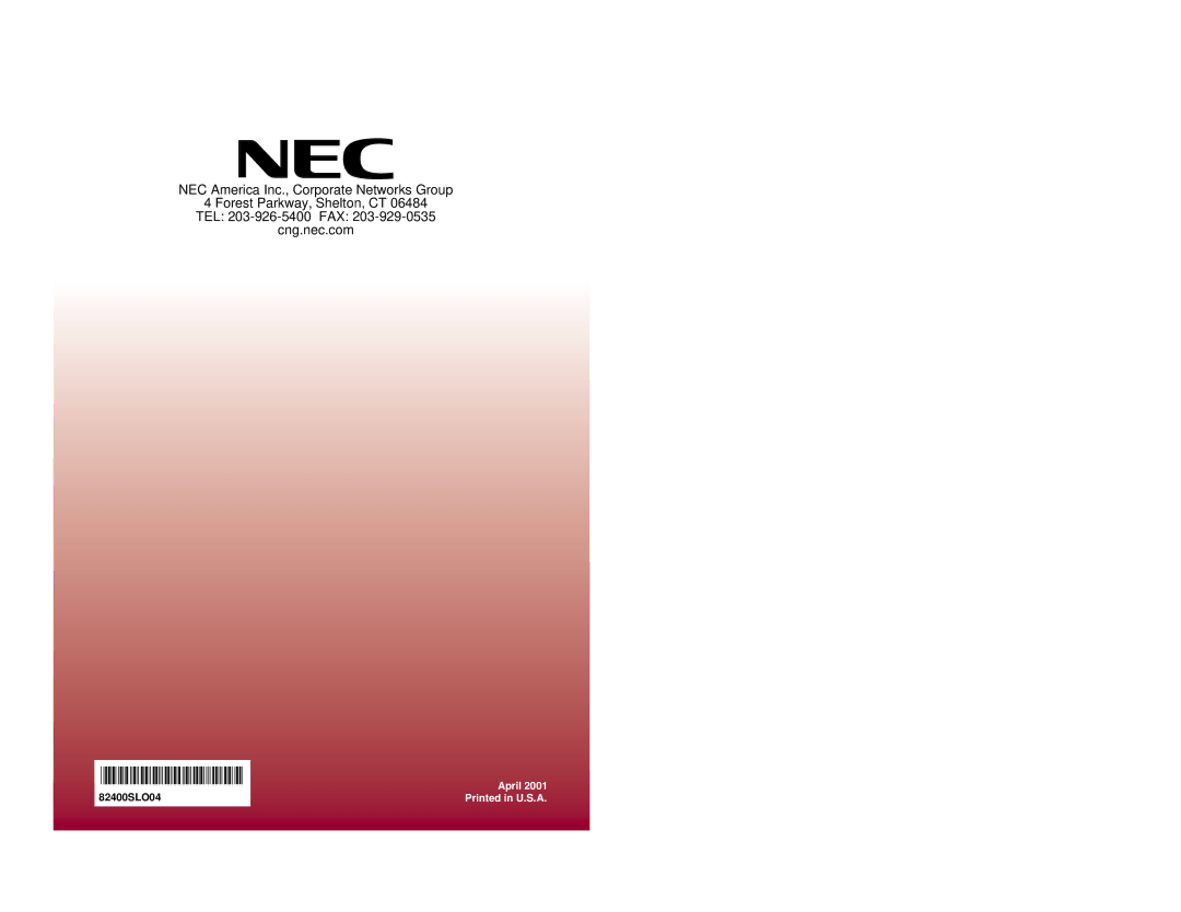 NEC 308 manual 82400SLO04 