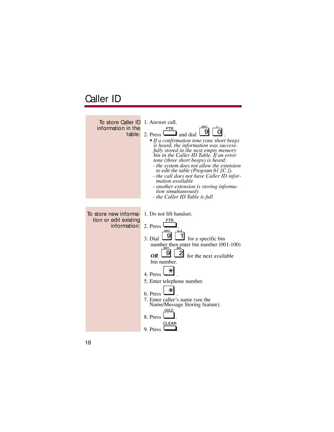 NEC 824, 308 manual To store Caller ID information in the table, To store new informa- tion or edit existing information 