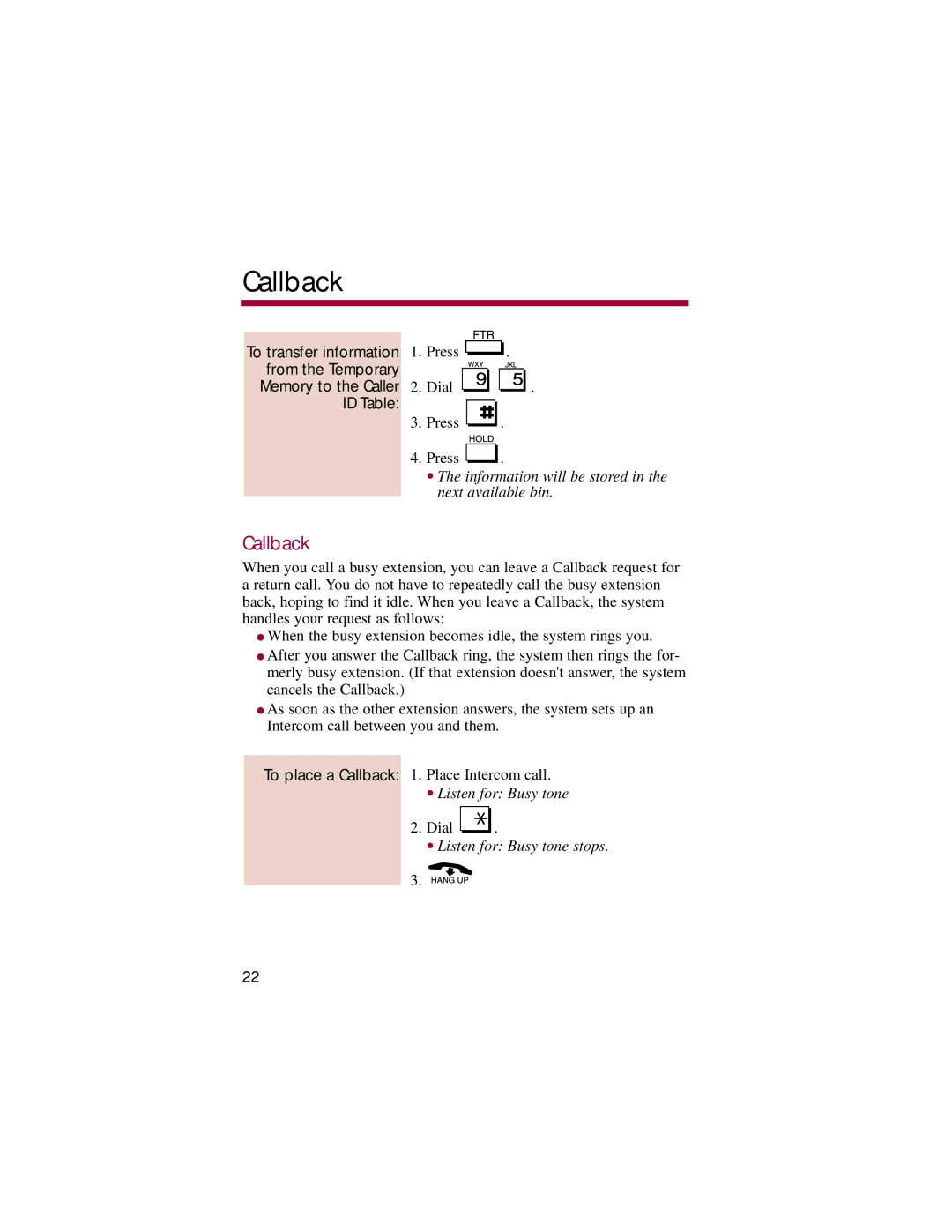 NEC 824, 308 manual Callback 