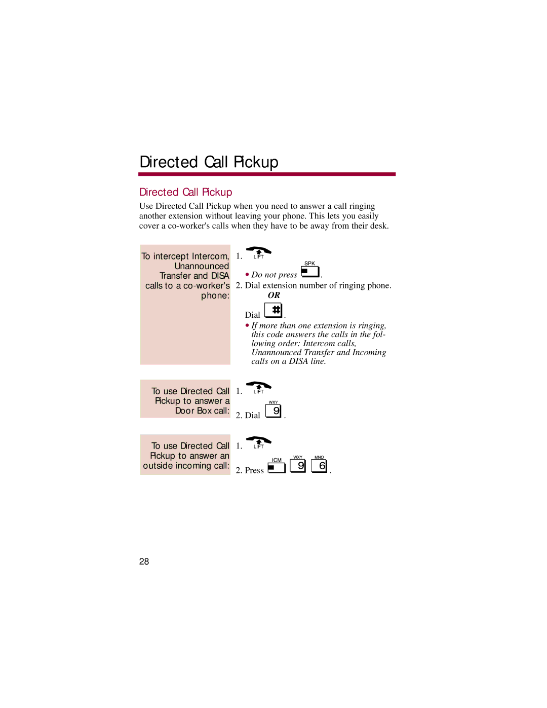 NEC 824, 308 manual To use Directed Call Pickup to answer a Door Box call 