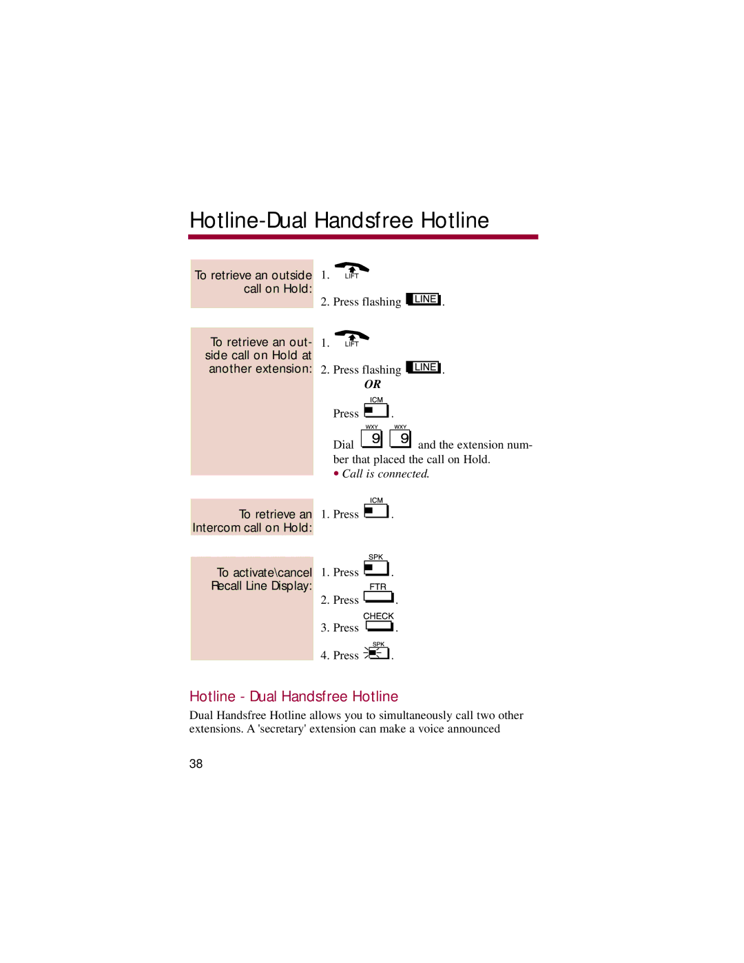 NEC 824, 308 manual Hotline-Dual Handsfree Hotline, Hotline Dual Handsfree Hotline 