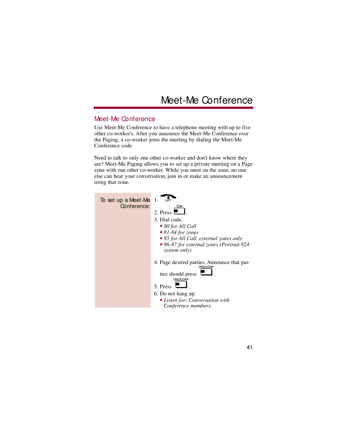 NEC 308, 824 manual To set up a Meet-Me Conference 