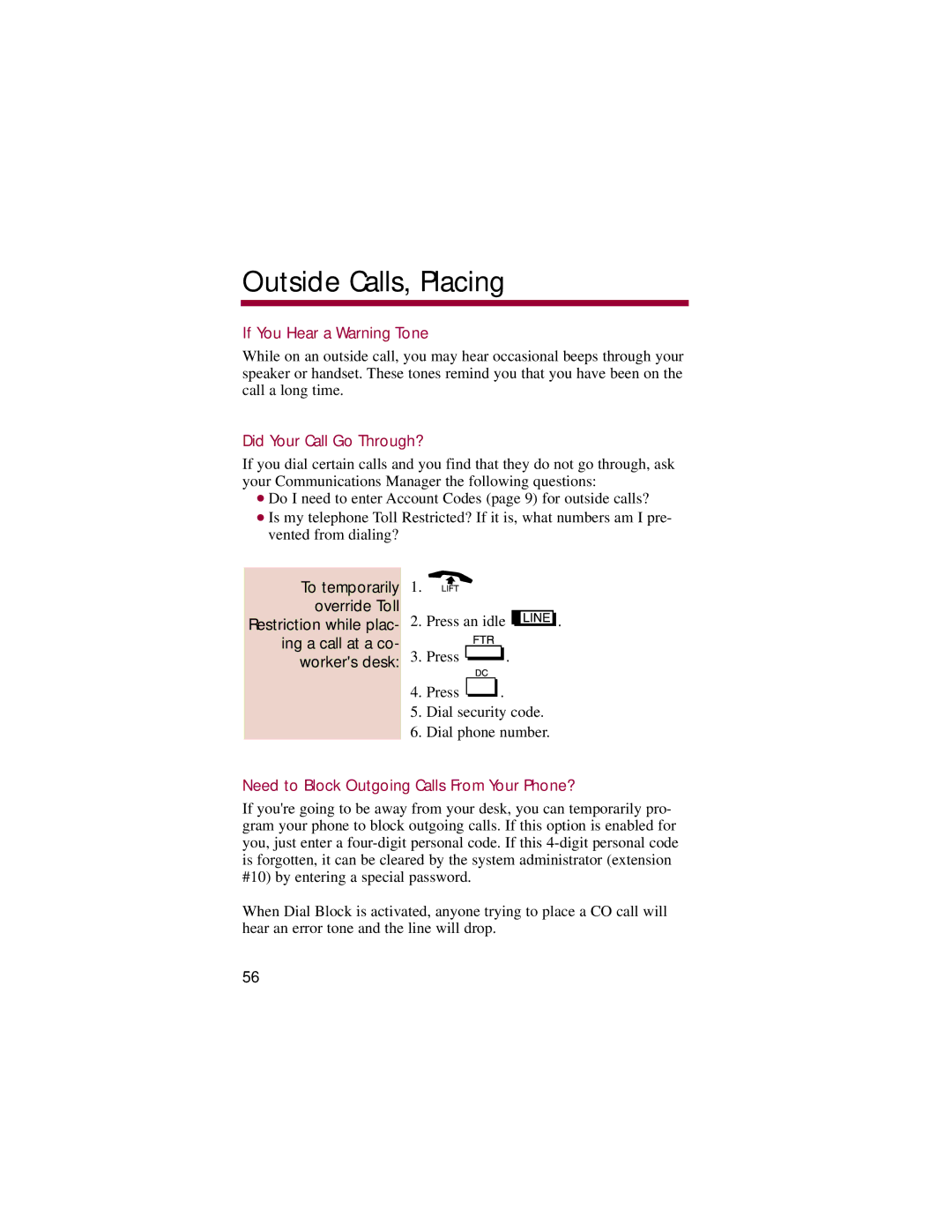 NEC 824, 308 manual If You Hear a Warning Tone, Did Your Call Go Through?, Need to Block Outgoing Calls From Your Phone? 