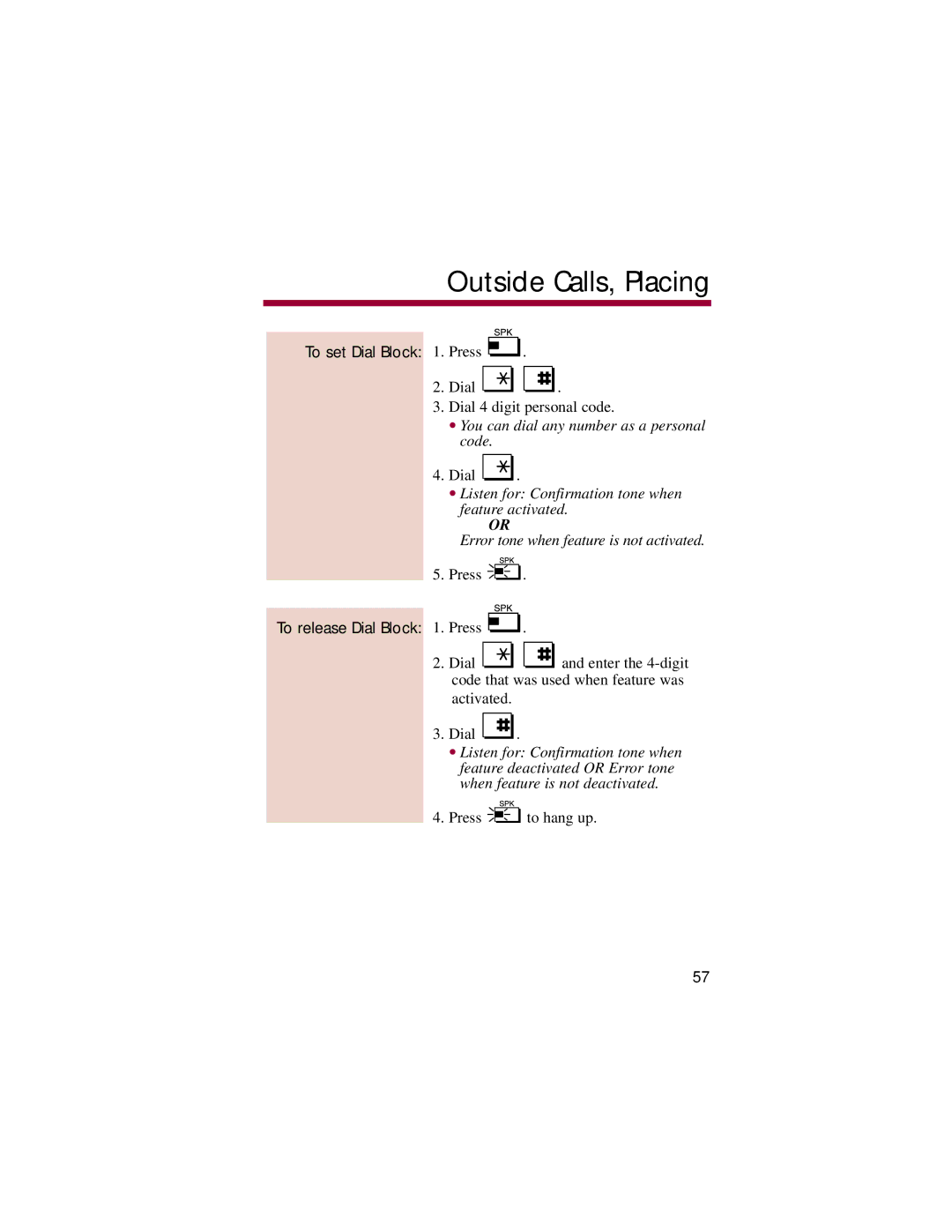 NEC 308, 824 manual To set Dial Block 1. Press, To release Dial Block 1. Press 