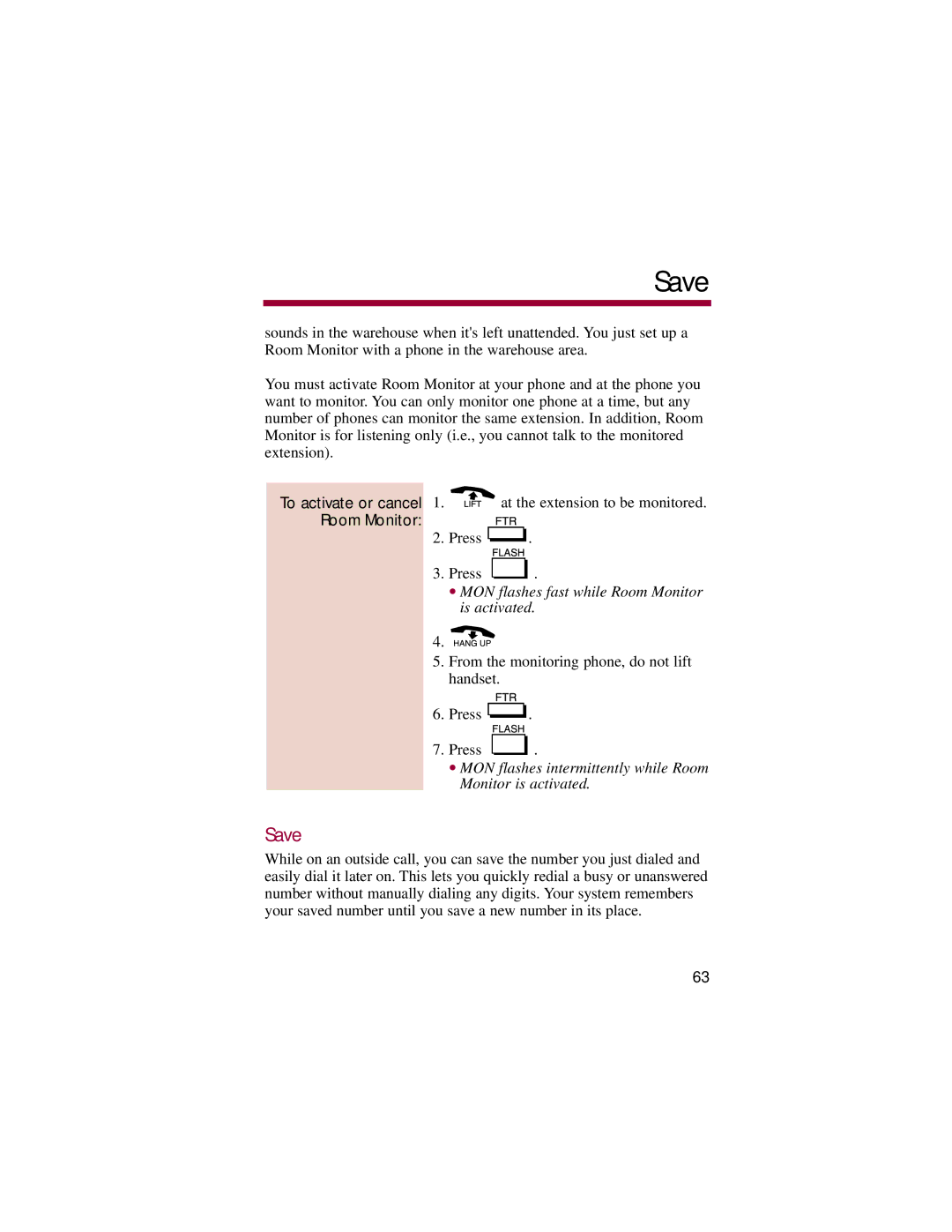 NEC 308, 824 manual Save, To activate or cancel, Room Monitor 