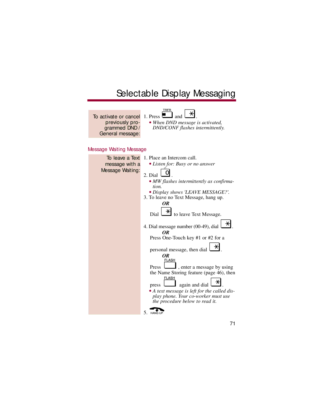 NEC 308, 824 manual Previously pro, Grammed DND, General message, To leave a Text, Message with a, Message Waiting 