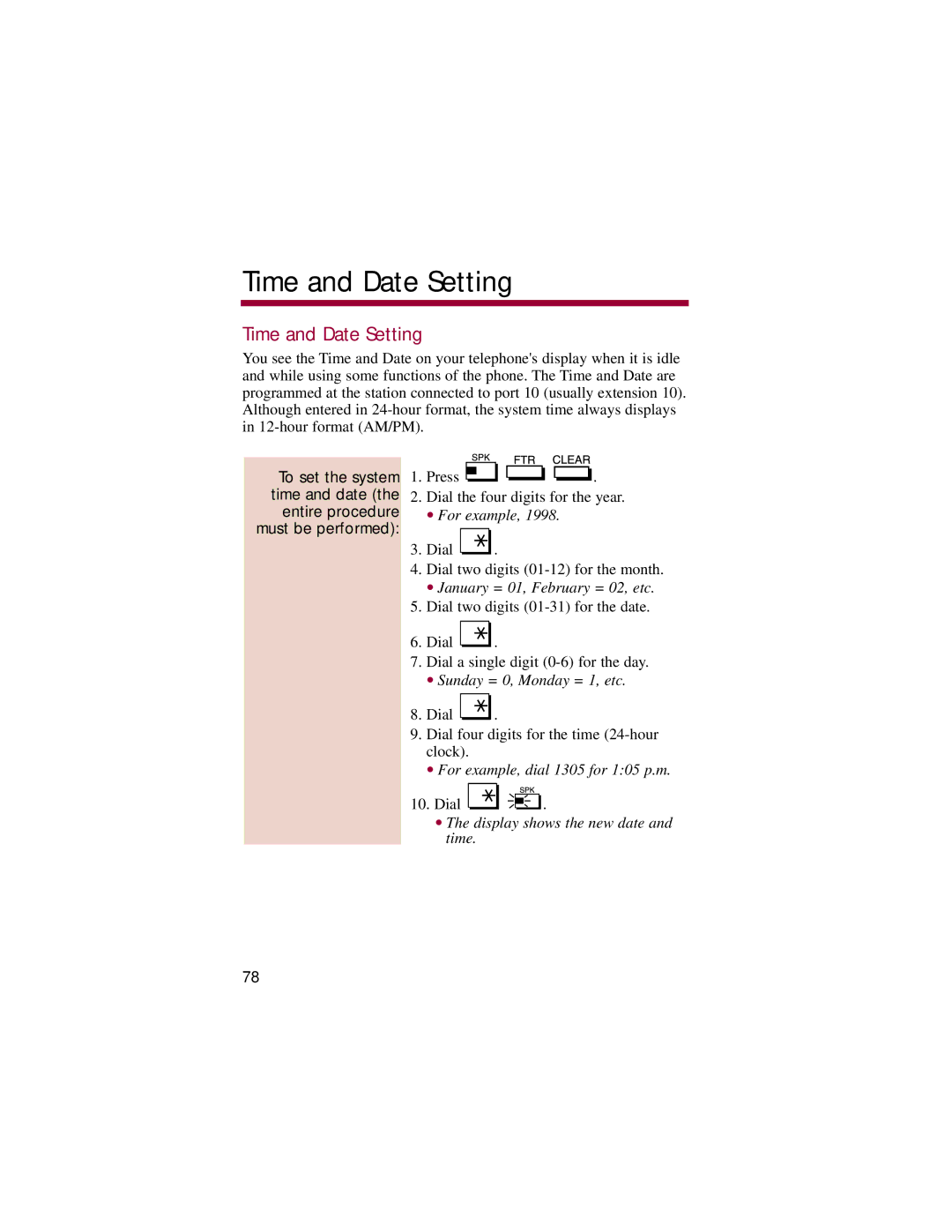 NEC 824, 308 manual Time and Date Setting 