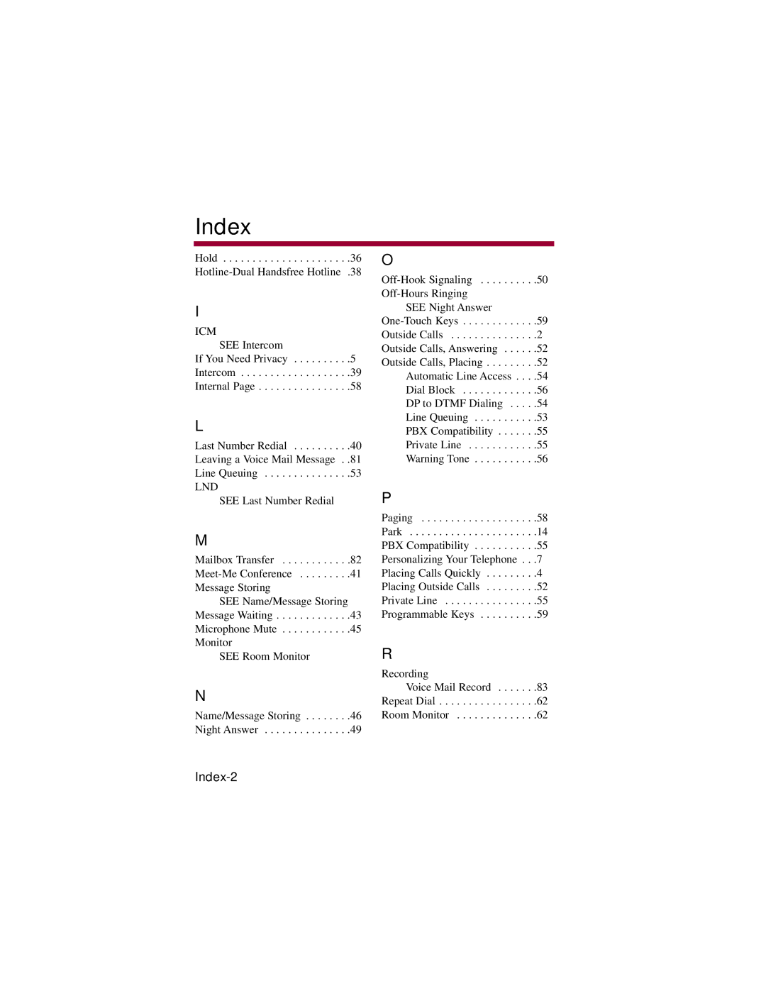 NEC 824, 308 manual Index-2 