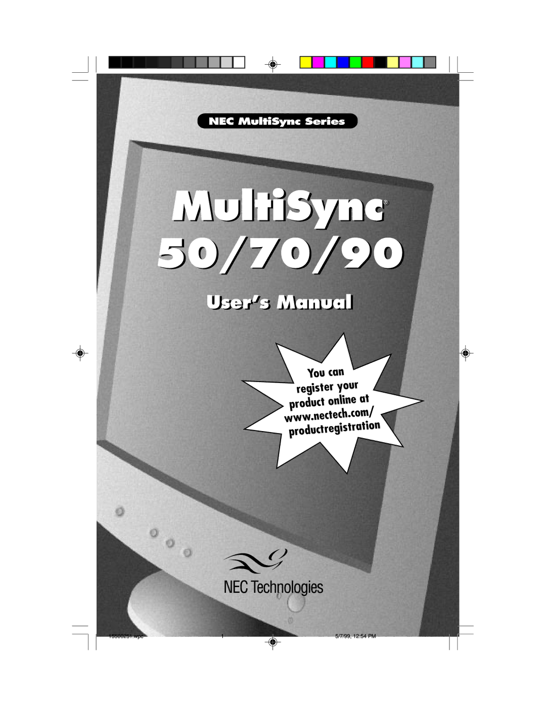 NEC user manual MultiSync 50/70/90 