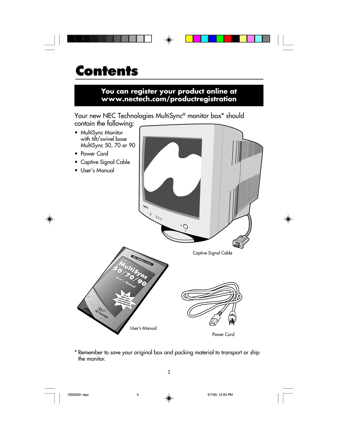 NEC 90, MultiSync 50 user manual Contents 