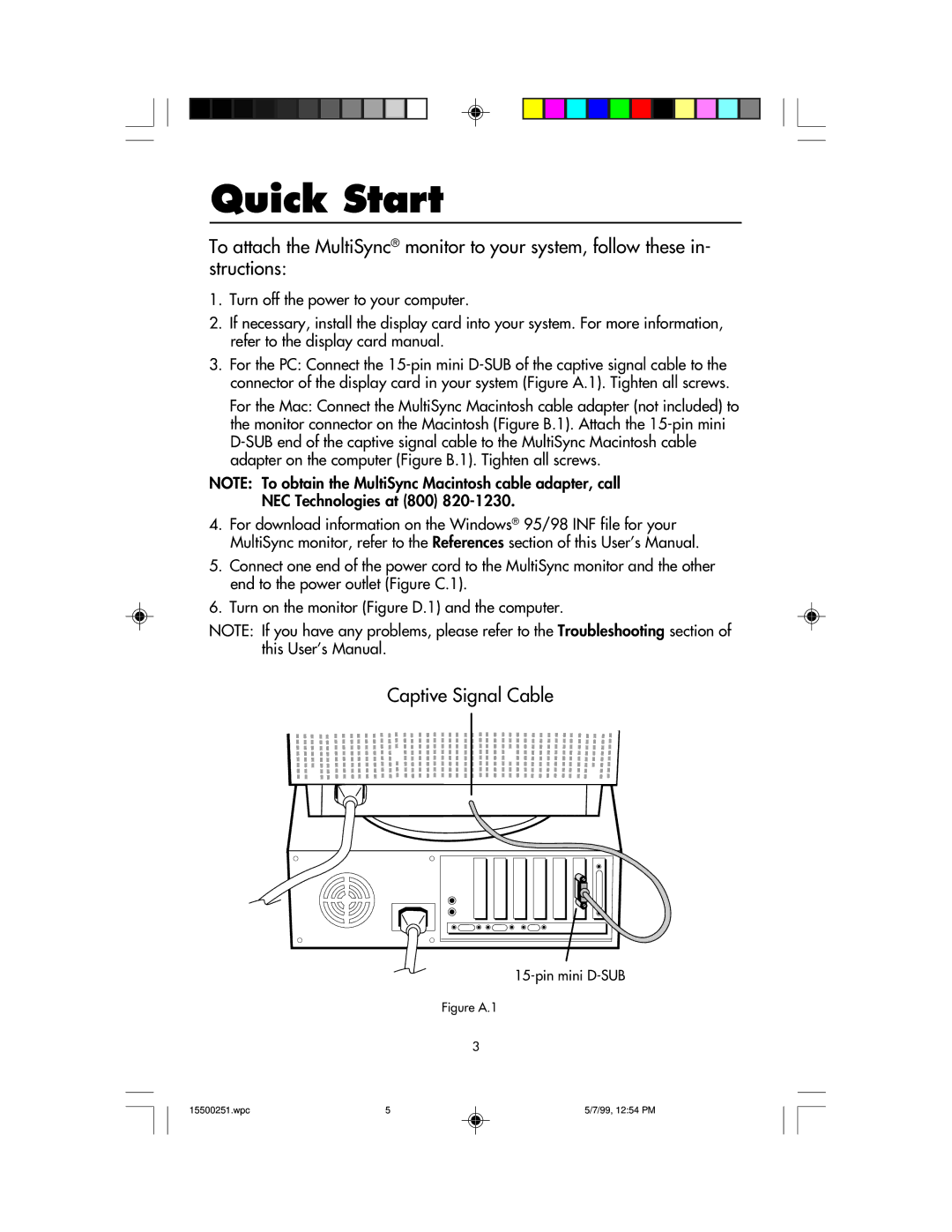 NEC MultiSync 50, 90 user manual Quick Start, Figure A.1 