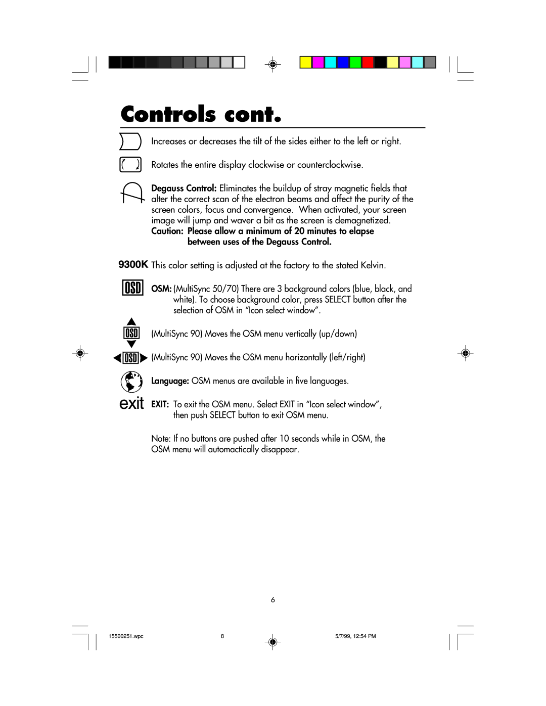 NEC 90, MultiSync 50 user manual Controls 