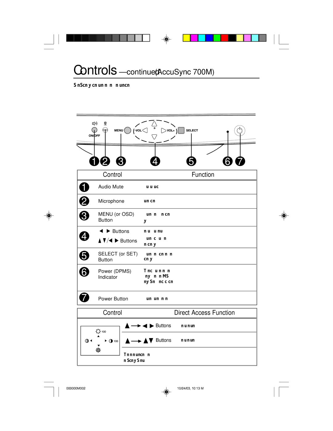 NEC 900, 500 manual Controls AccuSync 700M, Direct Access Function 