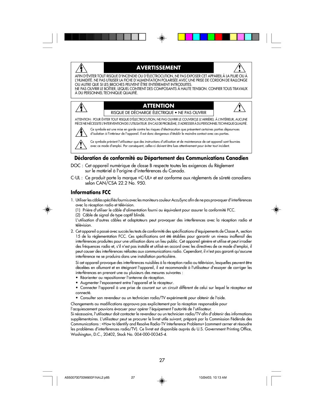 NEC 500, 900, 700 manual Avertissement 