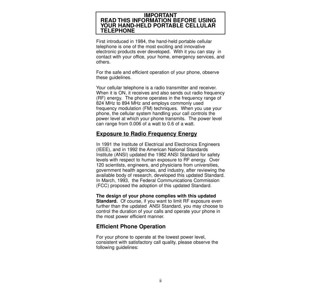 NEC 920 owner manual Exposure to Radio Frequency Energy, Efficient Phone Operation 