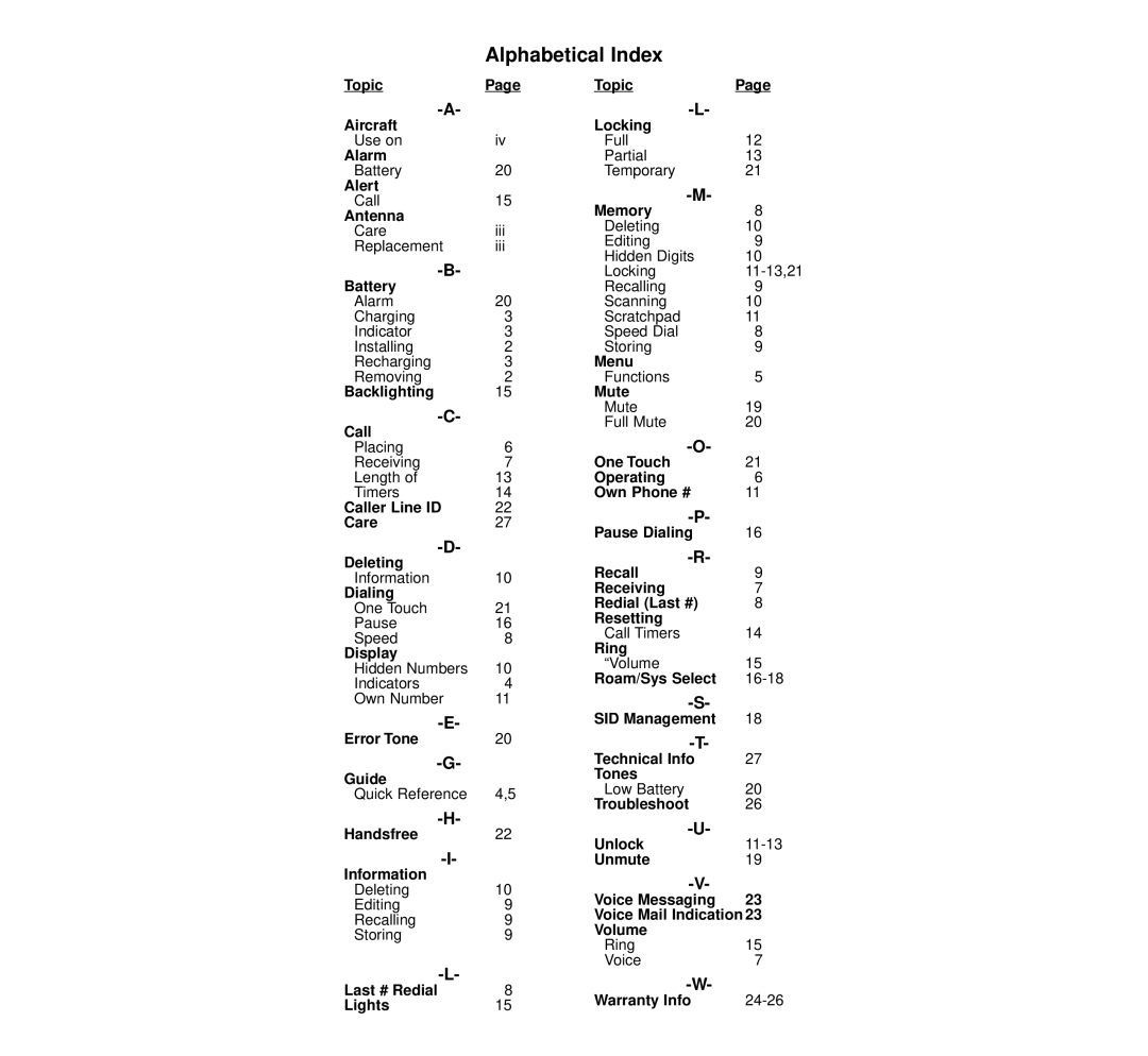 NEC 920 owner manual Alphabetical Index, Memory 