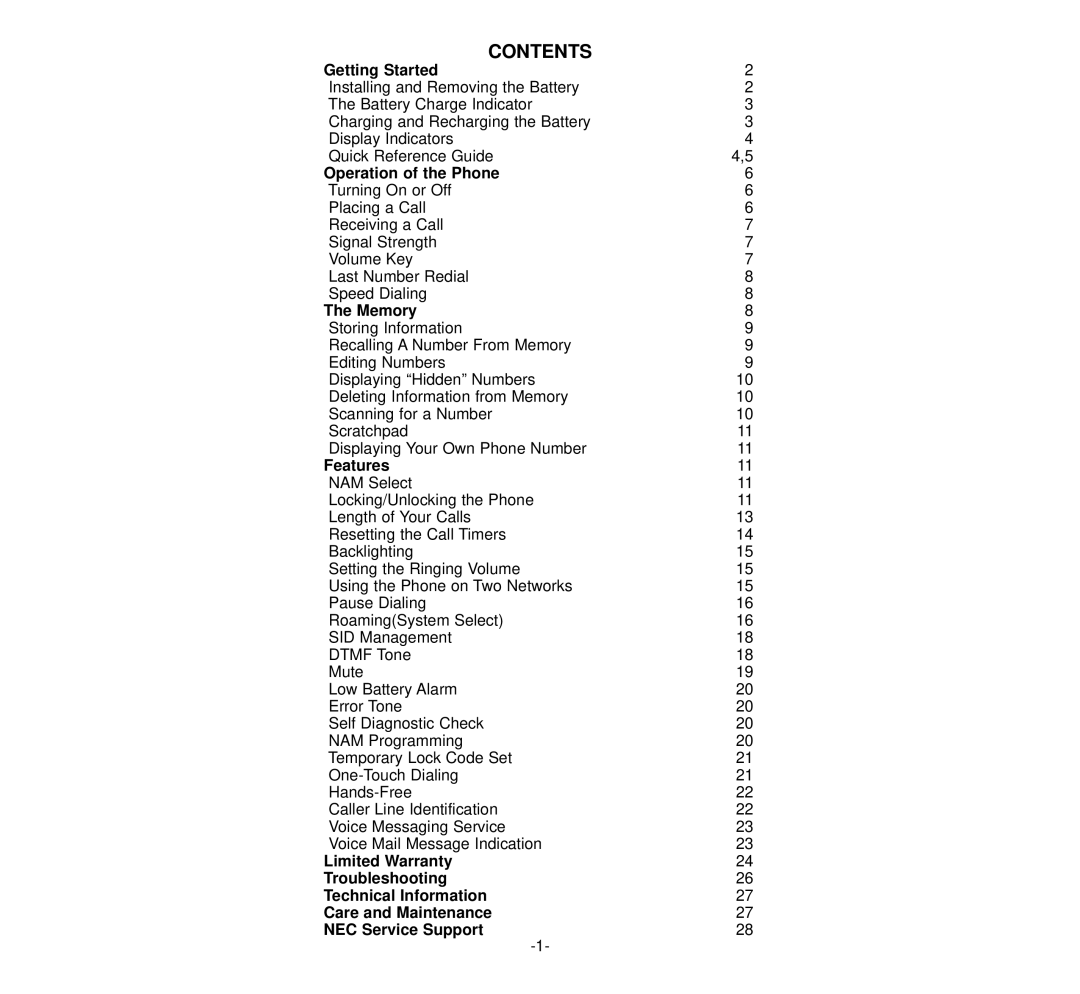 NEC 920 owner manual Contents 