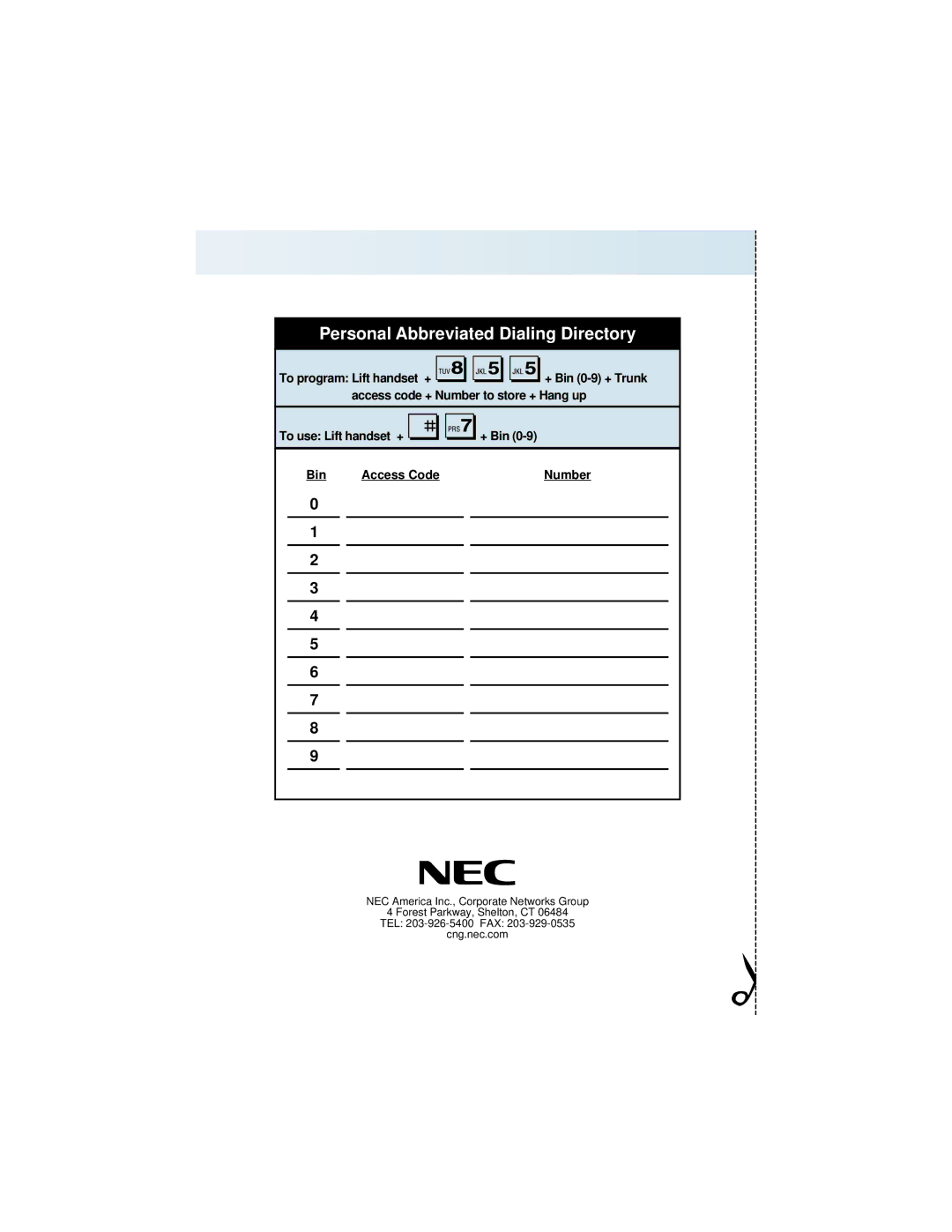 NEC 92600DSL05 manual Personal Abbreviated Dialing Directory 