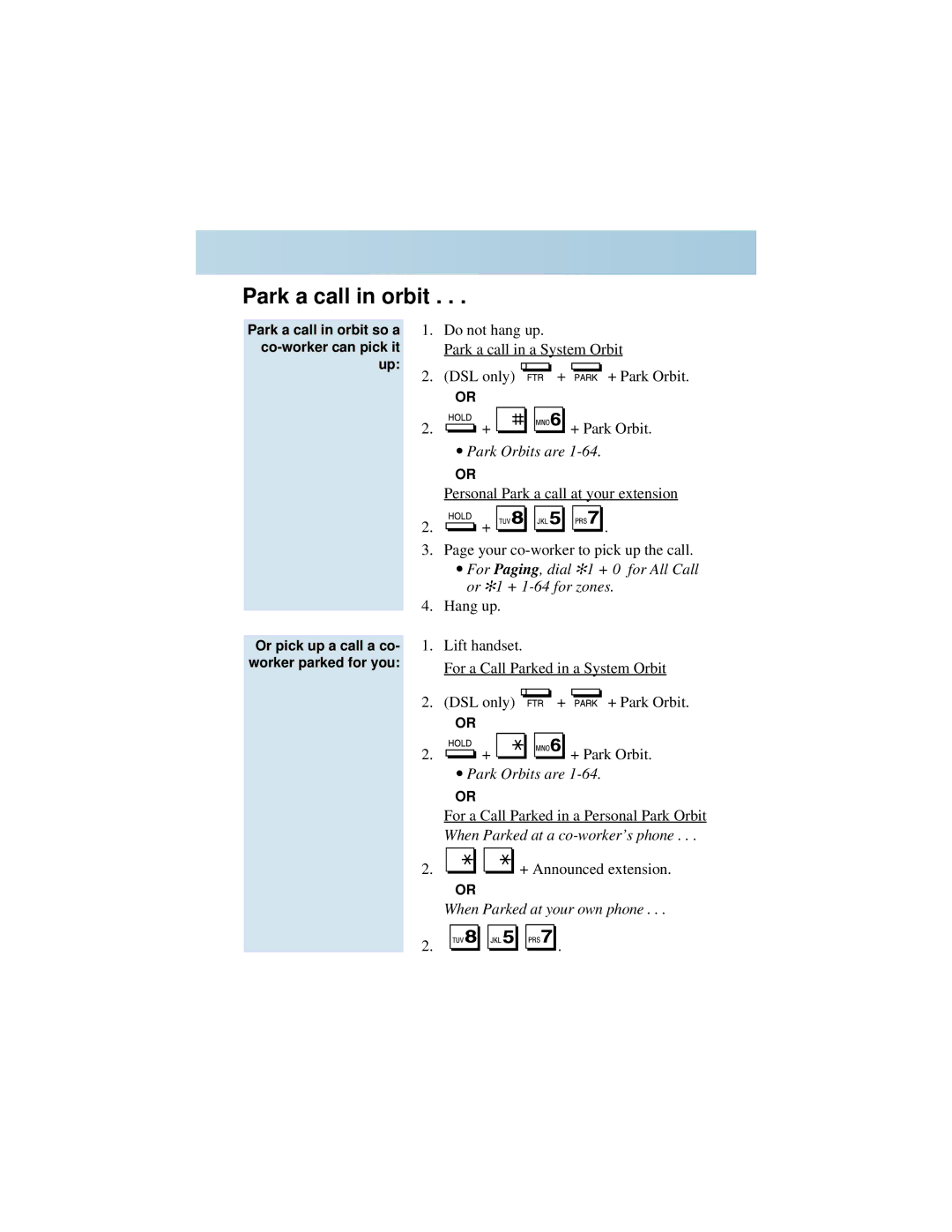 NEC 92600DSL05 manual Park a call in orbit 