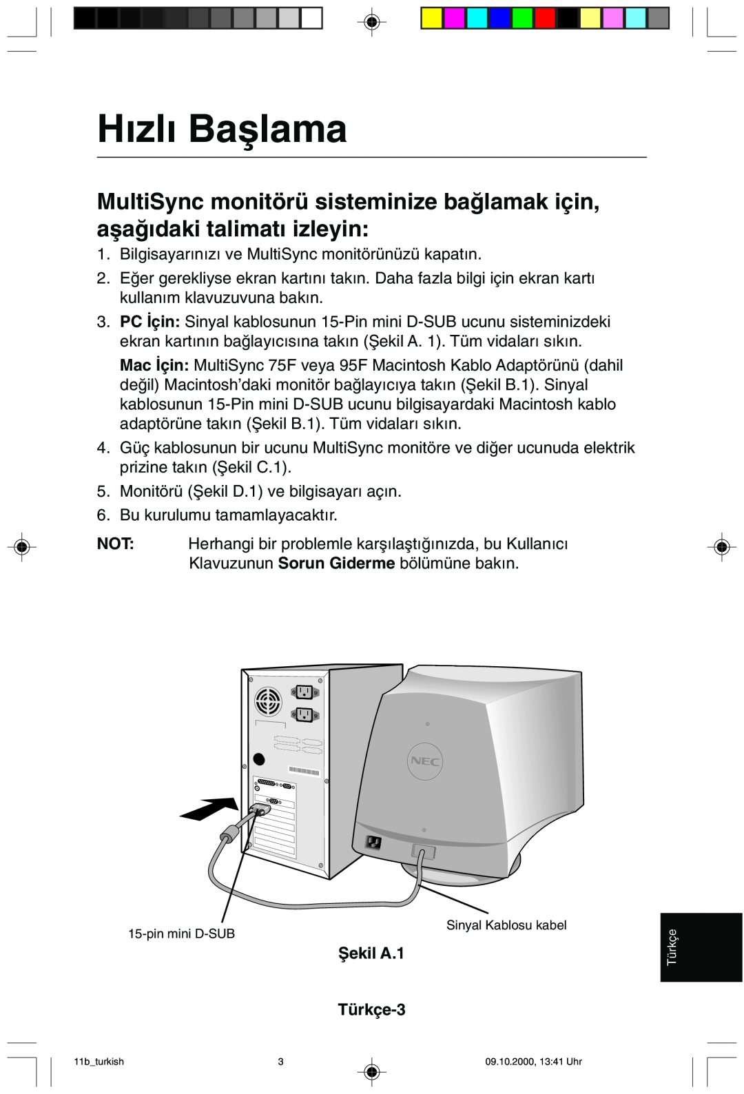 NEC 95F user manual H∂zl∂ Baµlama, Ωekil A.1, Türkçe-3 