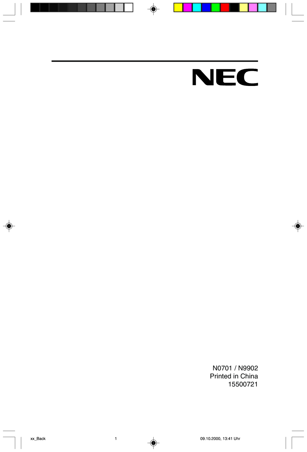 NEC 95F user manual N0701 / N9902 Printed in China, xxBack, 09.10.2000, 1341 Uhr 