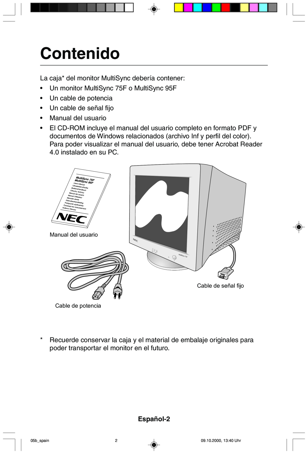 NEC 95F user manual Contenido, Español-2 