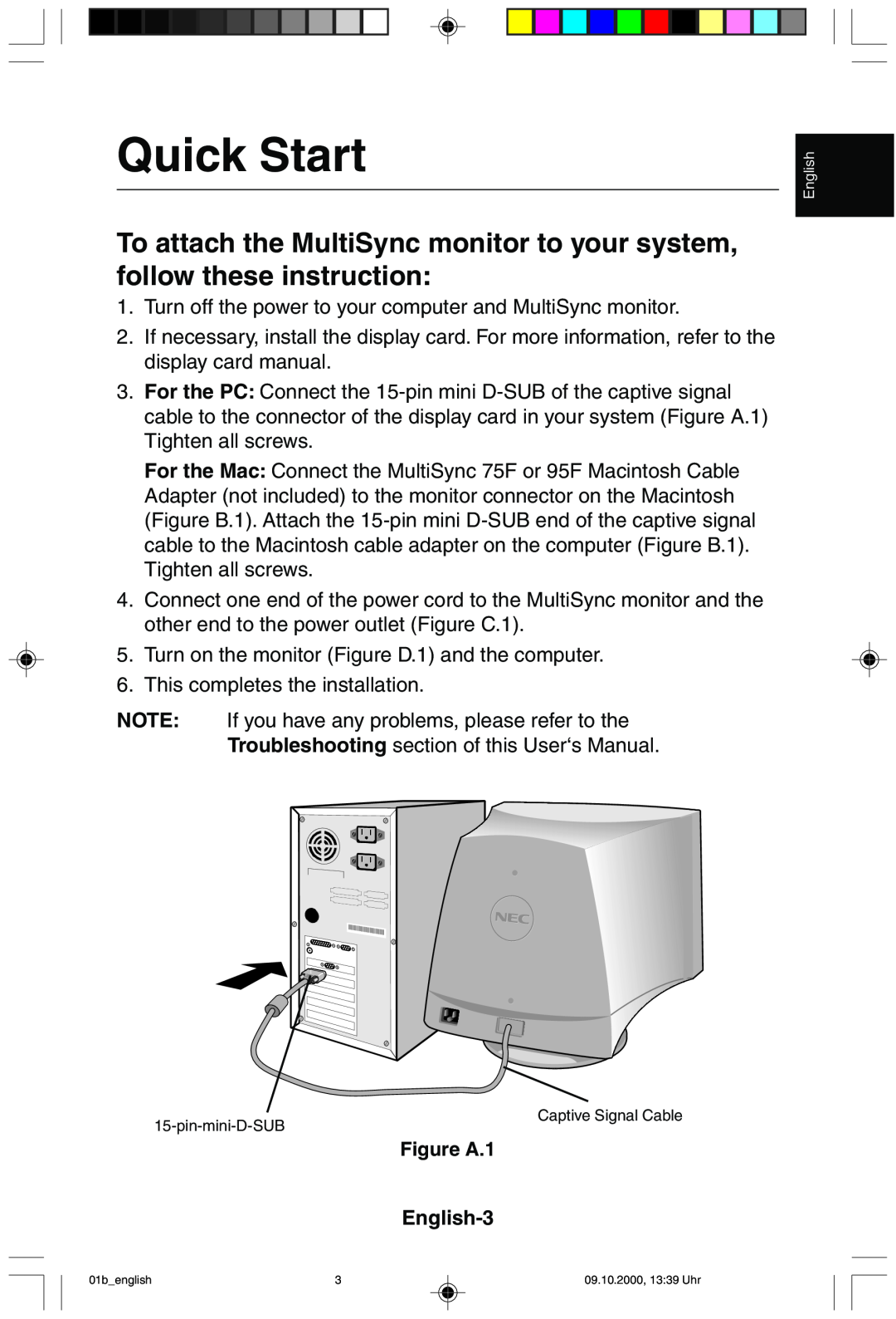 NEC 95F user manual Quick Start, English-3 