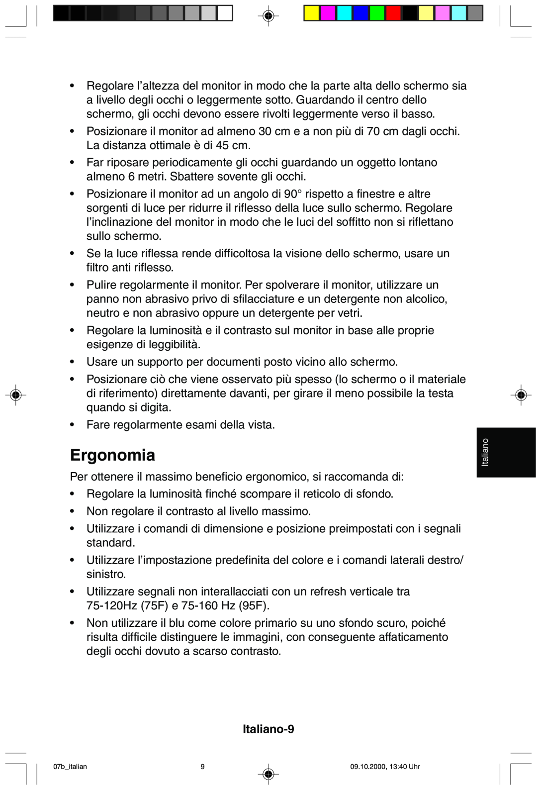 NEC 95F user manual Ergonomia, Italiano-9 