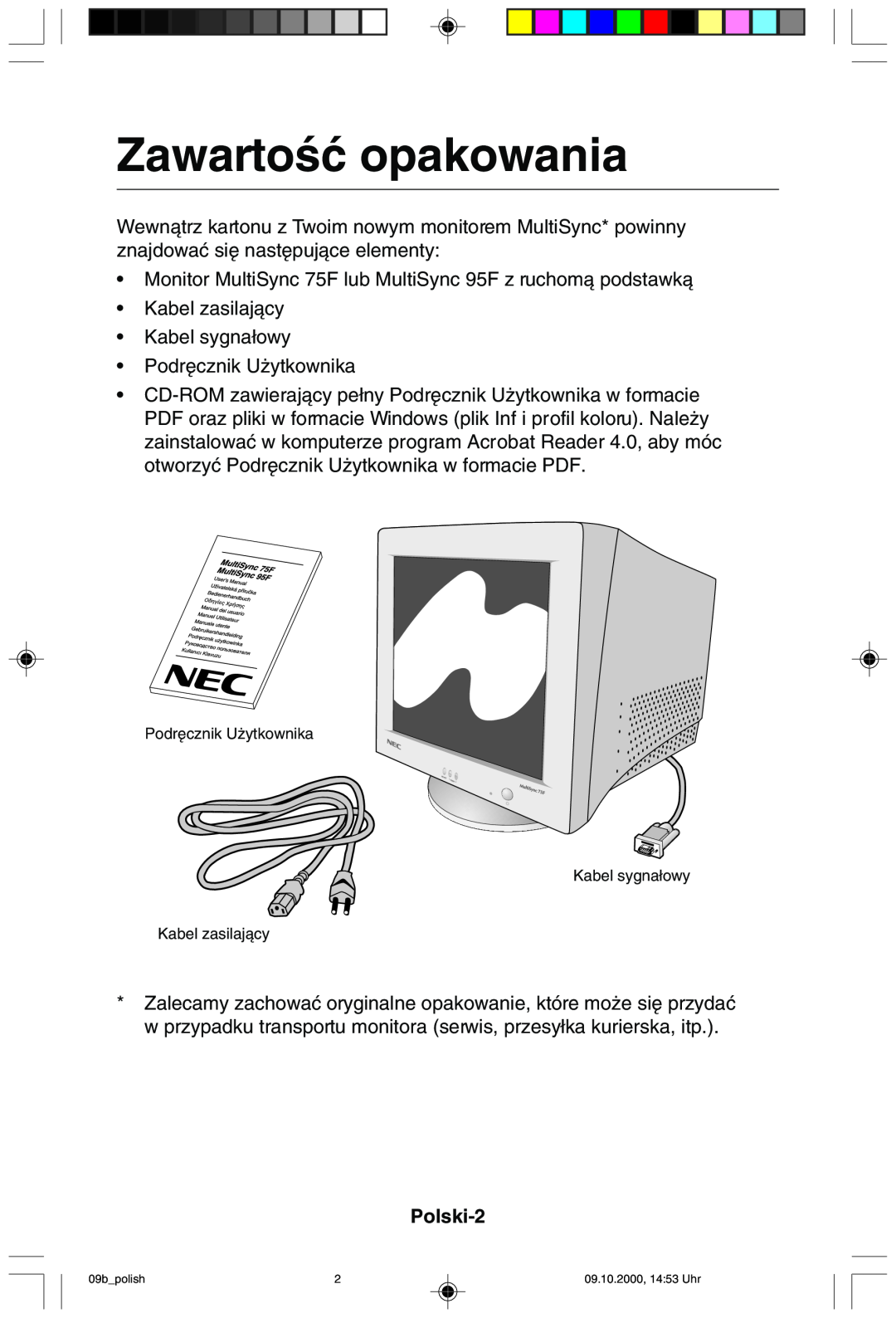 NEC 95F user manual ZawartoÊç opakowania, Polski-2 